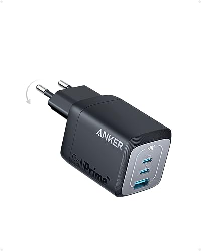 Cargador USB-C Anker 67 W, Cargador Pared Anker Prime GAN, Cargador rápido Compacto Plegable 3 Puertos, para MacBook Pro/Air, iPad Pro, iPhone 14/Pro, Galaxy S23/S22, Note20, Pixel, Apple Watch y más