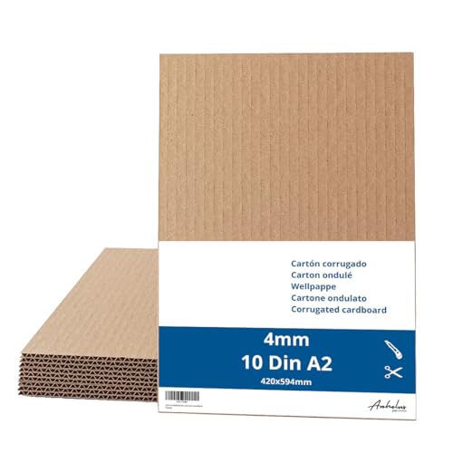 Carton manualidades tamaño Din A2 (42x59,4cm) – Pack 5 unidades - Carton grueso de 4mm – Plancha carton ondulado marrón para embalaje – Laminas de carton para manualidades