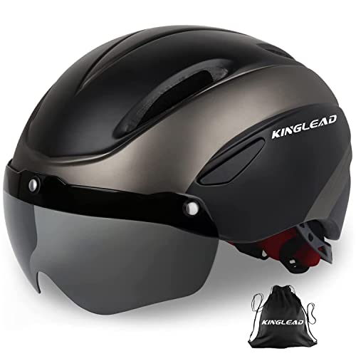 Casco Bici Hombre, Casco Bici Mujer KINGLEAD, Casco Bici MTB con Visera Magnetica Extraible y Bolsa de Transporte Gratis, Casco Ultra Ligero Transpirable, Casco Bici Ajustable