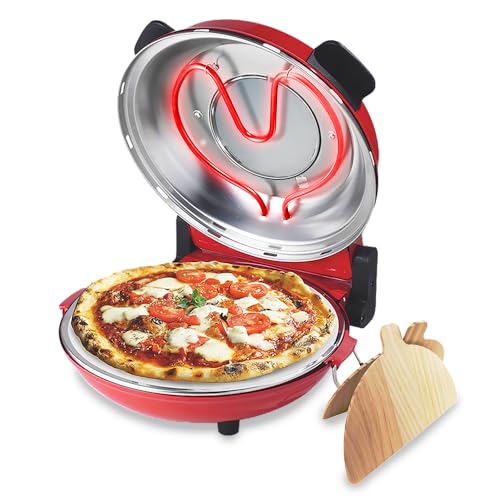 Cecotec Horno grill eléctrico para pizza Fun Pizza&Co Mamma Mía Vista, 1200 W, Temporizador 15min, Temperatura max de 420ºC en 3min, Ventana de visualización, placa de piedra.