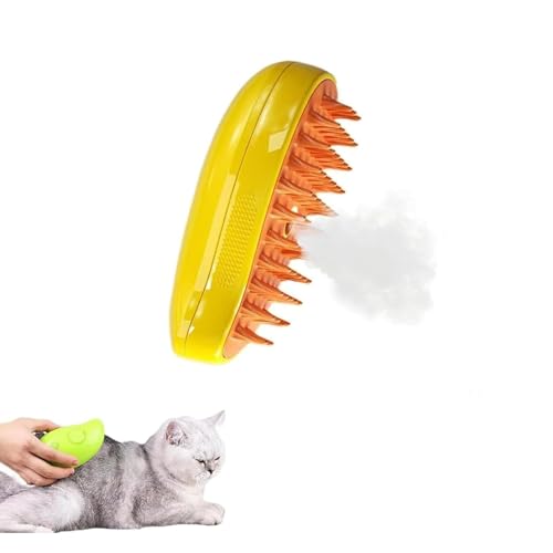 Cepillo de vapor para gatos, cepillo de vapor para gatos 3 en 1, cepillo para gatos para mudar de pelo, cepillo de aseo para gatos, para perros de pelo largo o corto (Yellow)