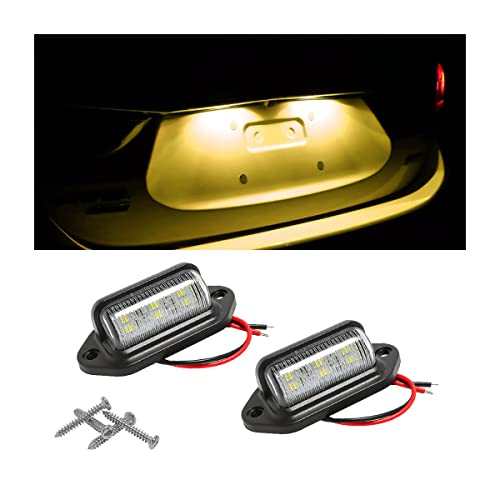 CGEAMDY 2 Unids LED Placa De Matrícula Etiqueta, Luz Trasera De Matrícula 12 - SMD Impermeable DC 10V - 30V, Luz Matricula Universal Para Coche, Remolques, RV, Camión, Caravana Y Barco(Amarillo)