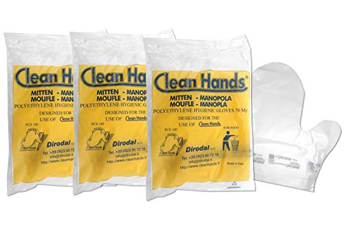 Clean Hands - Guantes higiénicos resistentes 300 unidades – Recambio para kit multiusos para panadería, pastelería, heladerías, tiendas de alimentos (3 paquetes)