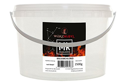 Cloruro de potasio, sal de potasio de calidad alimentaria, dieta, sustituto de sal, KCL, E508. PE – Cubo de 2500 g (2,5 kg)