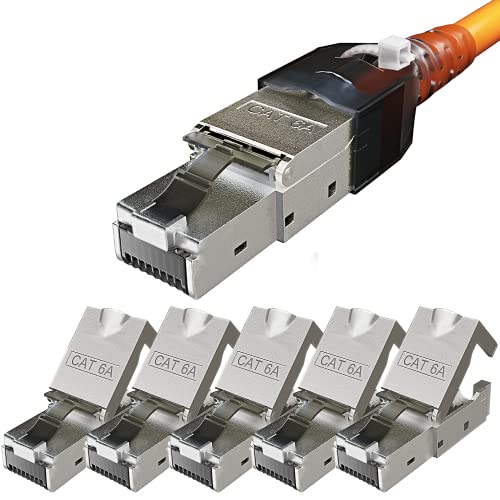 Conector RJ45 Cat 6a Conectores sin Herramientas Blindado Enchufe Macho hasta 10 Gigabit, para Cable de Red Ethernet Cat 7 Cat6a Cat6 8 polos Enchufe | 6 unidades