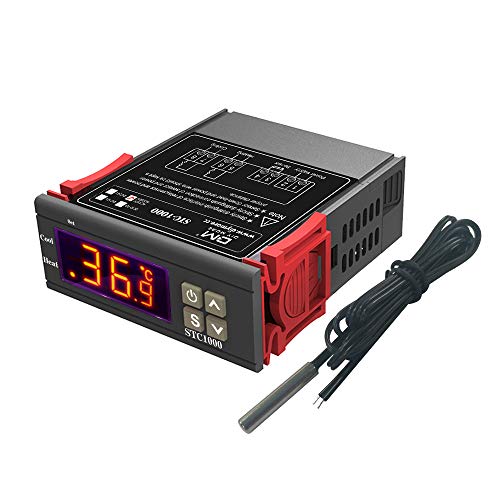 Controlador de temperatura AC 110V-220V, termostato digital multiusos STC-1000 con sonda de sensor de temperatura, pantalla centígrada y Fahrenheit, calor / frío