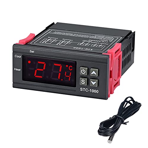 COVVY STC-1000 - Controlador digital de temperatura, termostato centígrado AC 110-220 V, controlador de calefacción y refrigeración con sonda NTC de 3 pies