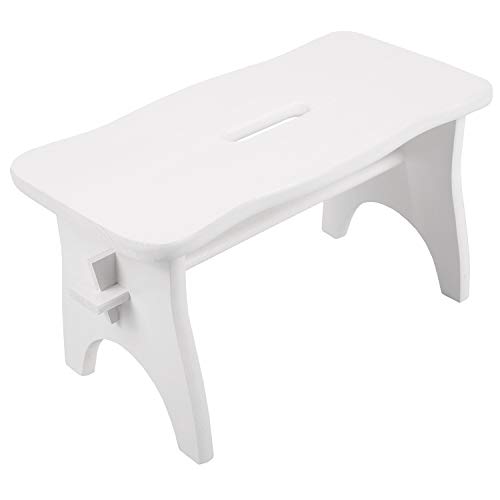 Creative DECO Taburete Blanco Madera Bajo Banco | 38 x 19 x 21 cm | Pequeña Silla Reposapiés Banqueta Asiento Escalera de Cocina Baño para Niños y Adultos | Madera de Pino para Decorar y Decoupage