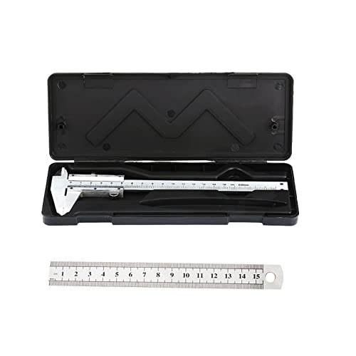 CYH Pie de Rey, 6 Pulgadas 150MM Calibrador a Vernier Digital Herramienta de Medición de Micrómetro de Acero Inoxidable Vernier Caliper con Regla de Acero de 15CM y Paño de Limpieza