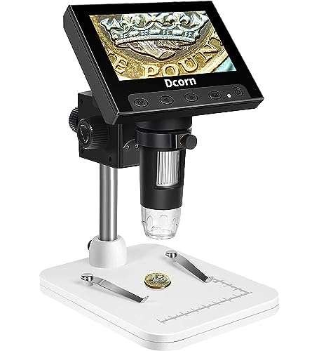 Dcorn 4,3'' Microscopio Digital LCD, Microscopio 1000X Microscopio USB para Adultos/Niños con 8 Leds Ajustables, Vista de PC, Compatible con Windows