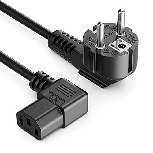 deleyCON 1m Cable de Alimentación a Prueba de Choques Enchufe Tipo F (CEE 7/4) 90° en Ángulo en Toma de Entrada C13 Enchufe 90° en Ángulo Recto Personal Ordenador Monitor Impresora Beamer - Negro