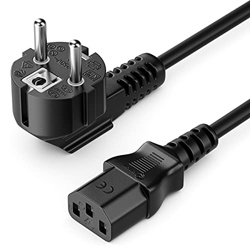 deleyCON 2m Cable de Alimentación a Prueba de Choques Enchufe Tipo F (CEE 7/4) 90° en Ángulo en Toma de Entrada C13 Enchufe Ordenador Personal Ordenador Monitor Impresora Beamer - Negro