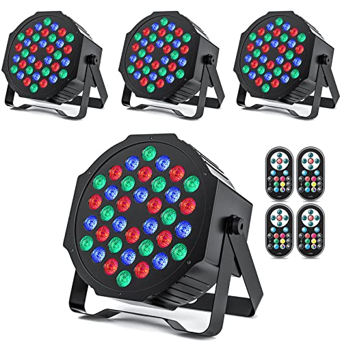 DELIBANG 4 Pcs LED Par Luces de Escenario,36 LED RGB Luces Discoteca con Sonido Activado Control Remoto Modo para Club DJ Discoteca Bar