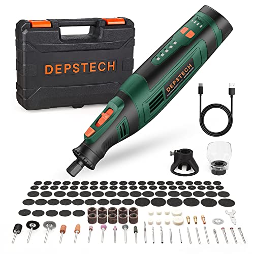 DEPSTECH 8V Mini Amoladora Inalámbrica, Herramienta Rotatoria sin Cable, Multiherramienta inalámbrica 5 Velocidades Variables 30000 rpm, 127 Accesorios para Cortar, Esmerilar, Grabar, Perforar, DIY