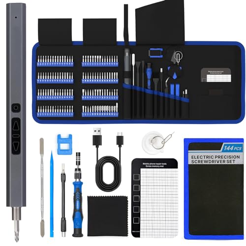 Destornilladores Eléctricos Precision 144 Piezas, Juego de Destornilladores Inalámbricos de Precisión, Kit de Herramientas de Reparación Electrónica Portátil para PC, Computadora, Portátil, Teléfono