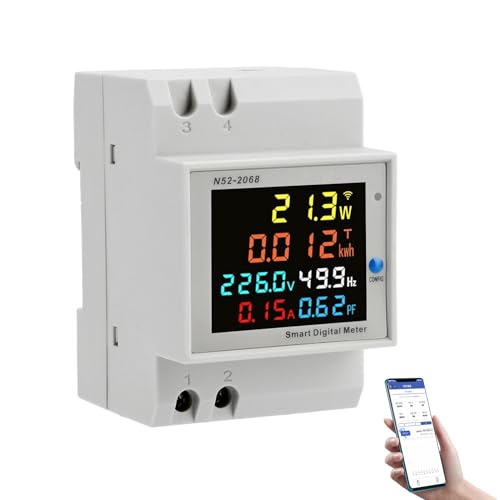 Diymore Contador Eléctrico Monofásico,AC40-300V 100A Medidor de Energía Inteligente KWh Meter,Amperímetro Voltímetro,WiFi DIN-Rail Monitor Digital de Consumo de Energía