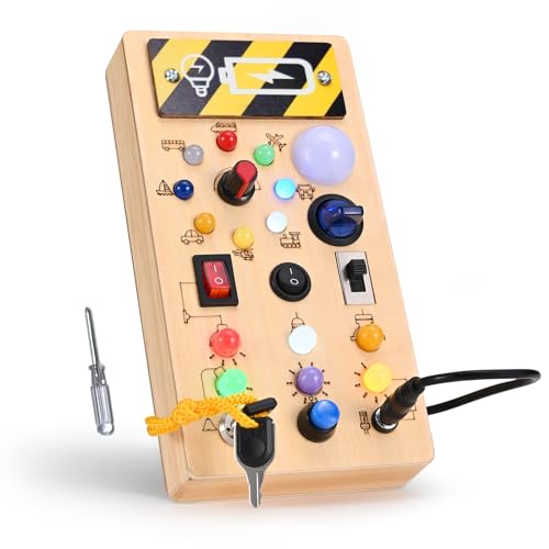 Do-Electr Montessori Busy Board - Tablero de Actividades con Interruptor de luz LED - Tablero Montessori Madera - Juguetes Sensoriales Educativos para Niños de 2, 3, 4 años