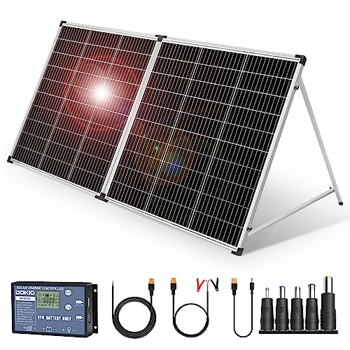 DOKIO Panel Solar Portátil 200W Monocristalina con regulador de carga solar (2 puertos USB)