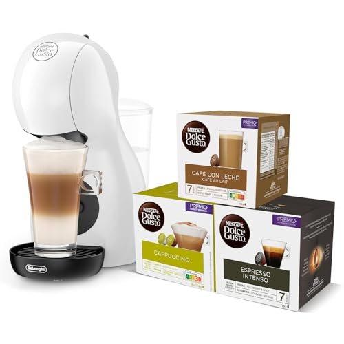 Dolce Gusto De'Longhi Nescafé Piccolo XS EDG110.WB, Cafetera Cápsulas, Incluye 3 Paquetes de Cápsulas, Diseño Super-Compacto, Cafetera Manual para Café y Otras Bebidas, 1500W, Blanco