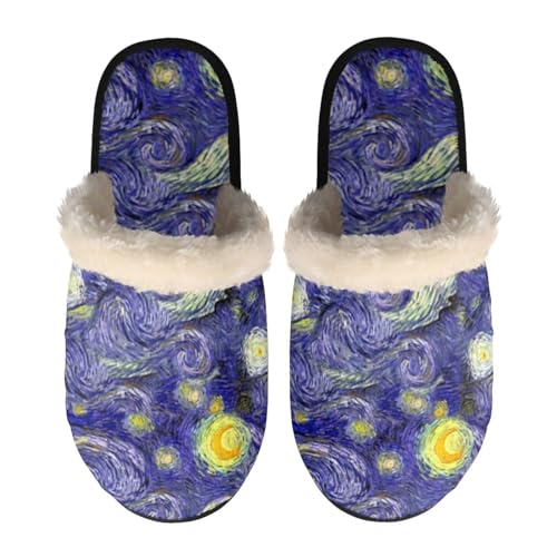 Dolyues Pantuflas unisex para mujeres y hombres, zapatos de interior con suela de goma antideslizante, Noche estrellada de Van Gogh azul, Medium