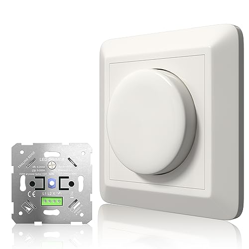 DoRight 200W 220V Interruptor Regulador, 5-200W Dimmer para bombilla Led,Dimmer halógeno,Regulador intensidad Luz,Dimmer con función de memoria AC220-240V (Blanco)