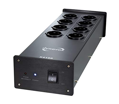 Dynavox Filtro de línea Hi-Fi X4100B, conector múltiple con 8 ranuras, con luz indicadora LED para la correcta posición de fase, negro