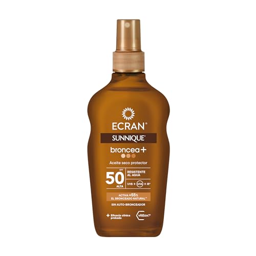 Ecran Sunnique Broncea+ Aceite Bronceador, Antioxidante, para todos los tonos de piel, Marrón.