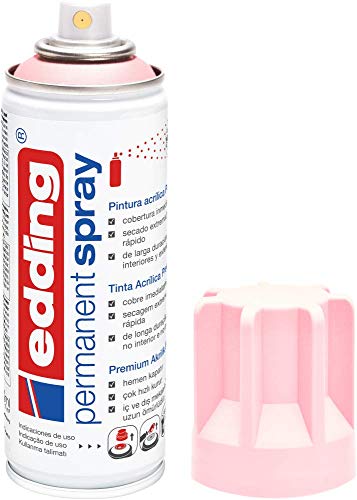 edding 5200 spray permanente - rosa pastel mate - 200 ml - pintura acrílica para pintar y decorar vidrio, metal, madera, cerámica, plástico, lienzo - aerosol, spray acrílico, spray de pintura