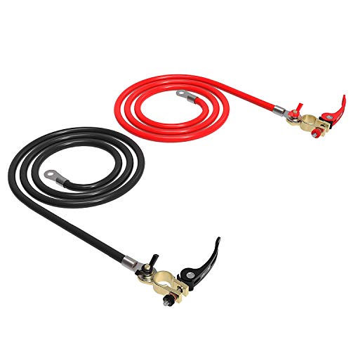 EDECOA Cable de bateria 25mm2 de Cobre Puro 1m de Largo, un par de cables y un par de terminales, Negro, Rojo