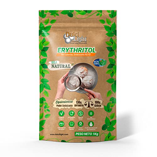 Edulcorante Eritritol Zero DulciLight 1 Kg 100% Natural Zero Calorías | Sustituto del azúcar | Apto Dietas Keto y Cetogénicas | Granulado | Ideal para toda la familia