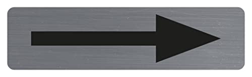 Exacompta - Ref. 67165E - Placa de puerta adhesiva con flecha negra - Placa de pared para señalización impresa - En todos los soportes - Aspecto de aluminio cepillado - Dimensiones: 16,5 x 4,4 cm