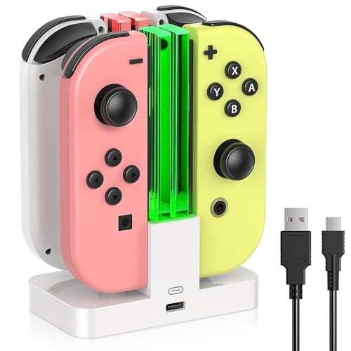 FastSnail Base de carga para Nintendo Switch para Joy Con y controlador de modelo OLED con indicación LED de poste de lámpara, estación de soporte de cargador de controladores profesionales compatible