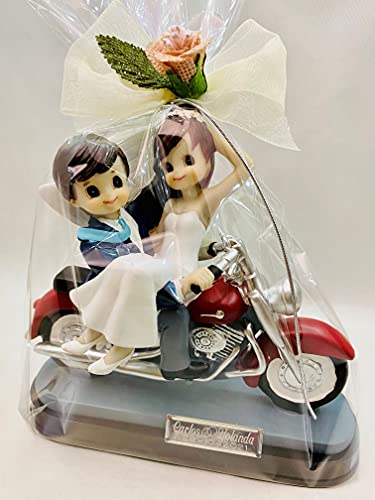 Figura GRABADA muñecos boda novios en moto harley para tarta pastel PERSONALIZADAS