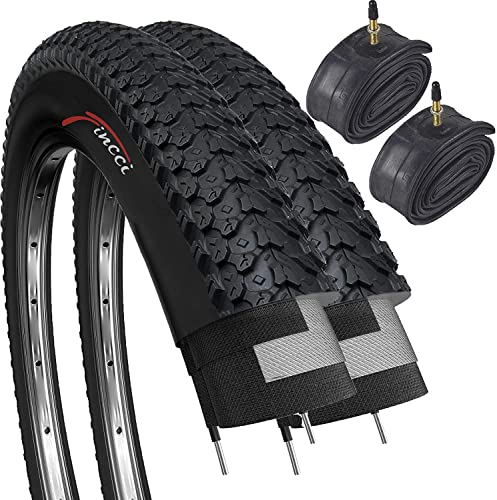 Fincci Set Par Neumaticos Bicicleta 26 x 2.125 Pulgadas 57-559 con Cámara de Aire Presta Válvula Interior Neumatico Plegable Cubierta MTB para Montaña Hibrida Cubiertas Bici (Paquete de 2)