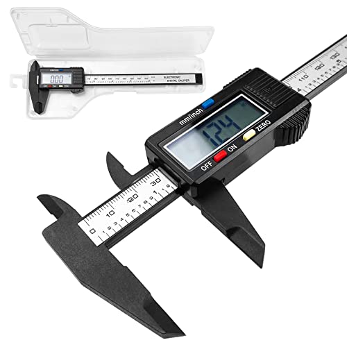 Fousenuk Calibre Digital, Pie de Rey 150 mm / 6" Fibra de Carbono con Pantalla LCD y Batería de Respaldo, Herramienta de Medición de Calibrador para Mediciones Externas, Internas, Profundidad