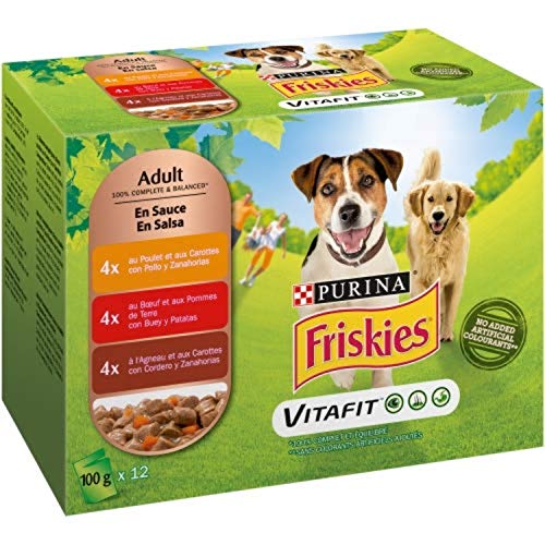 Friskies Purina Comida húmeda para Perro en Salsa con Pollo, Cordero y Buey, 6X 12X 100g (Pack 72)