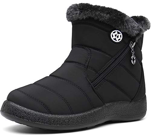 Gaatpot Botas para Mujer Botines de Invierno Forradas con Pelo Botas de Nieve Antideslizante Zapatos Outdoor Ligero Negro 43 EU