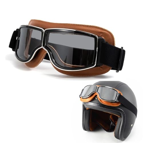 Gafas Moto Vintage Gafas de Aviador Gafas de Motocross Gafas de Casco de Ciclismo Gafas de Protección para Los Ojos Gafas de Motocicleta Retro Gafas de Sol Retro Resistentes Viento y Polvo