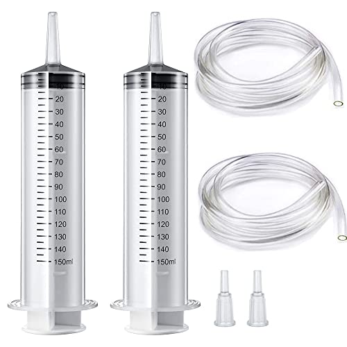 Gebildet 2pcs 150ml Grande Jeringa de Plástico Jeringa Dosificadora con 1m Manguera y Adaptador de Punta para Laboratorios Científicos,Medición,Mejora Doméstica[Uso no médico]