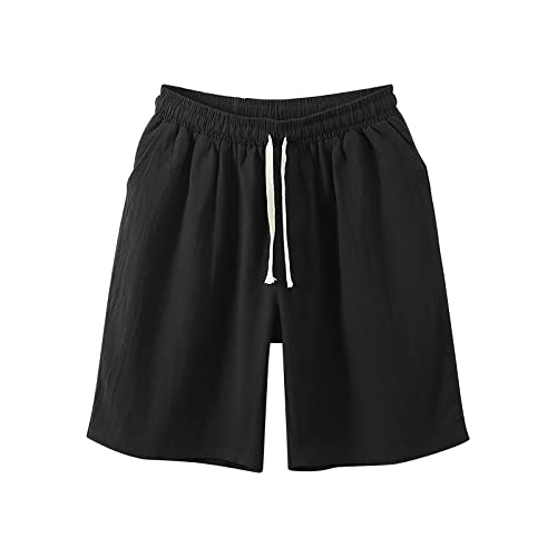 GETOUT Pantalones de algodón de cinco partes con puntera abierta para hombre, estilo casual, color sólido, sueltos, japoneses, retro, transpirables, pantalones cortos de entrenamiento con bolsillos,