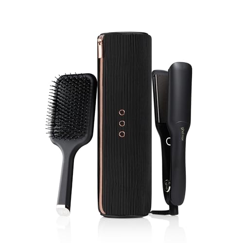 ghd max gift set - Set de regalo plancha de pelo profesional con placas más anchas, cepillo ghd all-rounder y neceser resistente al calor, tecnología dual-zone, edición 2023