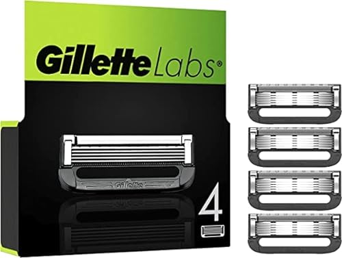 Gillette Labs - Cuchillas de repuesto compatibles con GilletteLabs con elemento de limpieza y Gillette Heated Razor, 4 cuchillas de repuesto