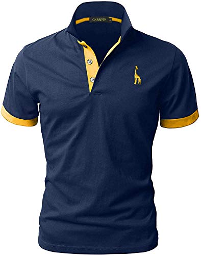 GNRSPTY Hombre Polo de Manga Corta Bordado de Ciervo Deporte Golf Camisa Poloshirt Negocios Camiseta de Tennis Verano T-Shirt,Azul Marino,L