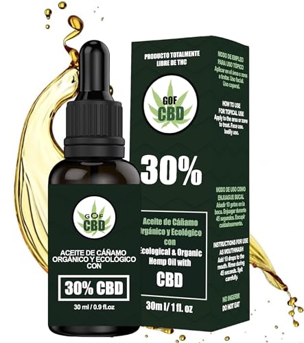 GOF CBD Aceite Cáñamo Ecológico con 30% CBD | 30ml | 9000 mg CBD | 0% THC | Hemp Oil | Fabricación Española. Síntomas muy graves/crónicos, dolor intenso, ansiedad severa e insomnio. Calidad ISO 9001.