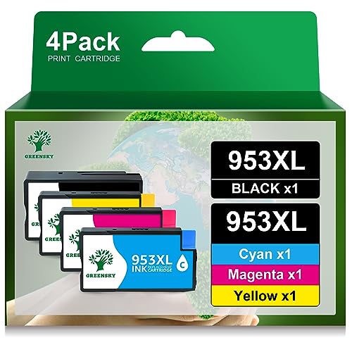 GREENSKY Remanufacturado Cartucho de Tinta para HP 953 953XL Multipack para HP OfficeJet Pro 7740 7720 7730 8210 8218 8710 8720 8715 8718 8725 8728 8730 8740 (1 Negro, 1 Cian, 1 Magenta, 1 Amarillo)