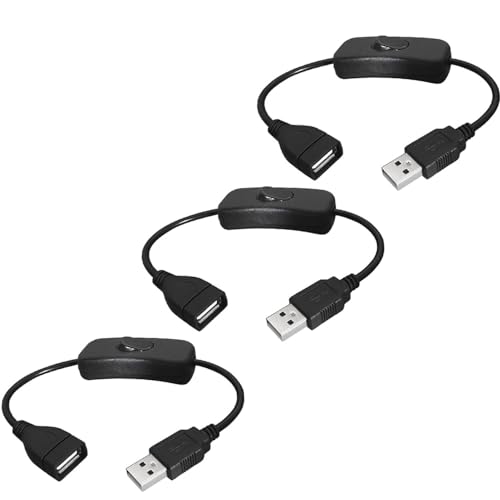 Greluma 3 Piezas de Cable USB Macho a Hembra con Interruptor de Encendido/Apagado, Interruptor Basculante en Línea de Extensión USB para Grabadora de Conducción, Lámpara de Escritorio LED