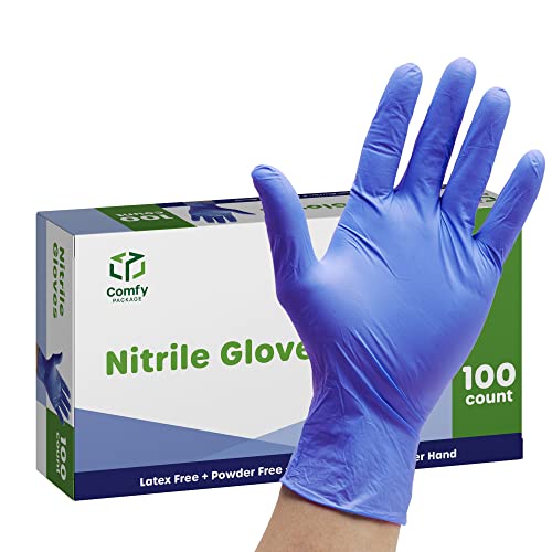 Guantes de nitrilo desechables sin polvo, paquete de 100, tamaño mediano