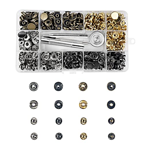 Gvolatee 120 Botones de Presion Metalicos 12.5 mm, 4 Colores Remaches de Cuero con Kit de Herramienta de Botón Snap, Corchetes de Presión para Jean, Chaquetas, Vaquero, Bolsos, Pulseras, Manualidade