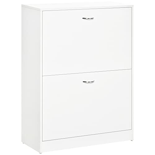 Homcom Zapatero de Madera Armario para Zapatero 2 Puertas Abatibles para Entrada Pasillo Dormitorio Sala de Estar 60x24x80cm Blanco