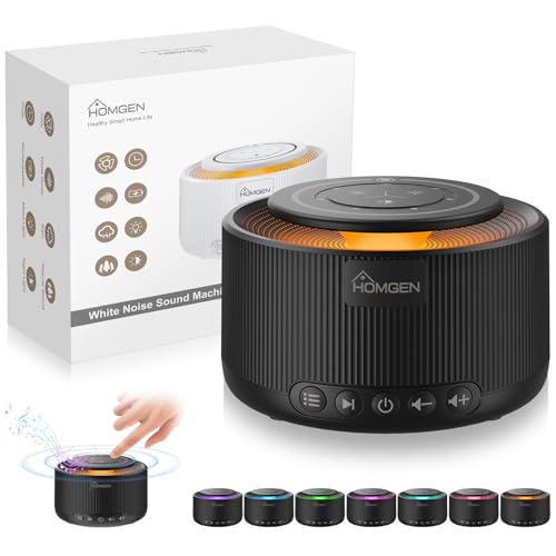 HOMGEN Máquina de Ruido Blanco para Adultos y Bebés Máquina de Sonido con Luz Nocturna y 30 Sonidos Relajantes White Noise Machine Baby Portátil con Función de Memoria y Recargable por USB（Negro）